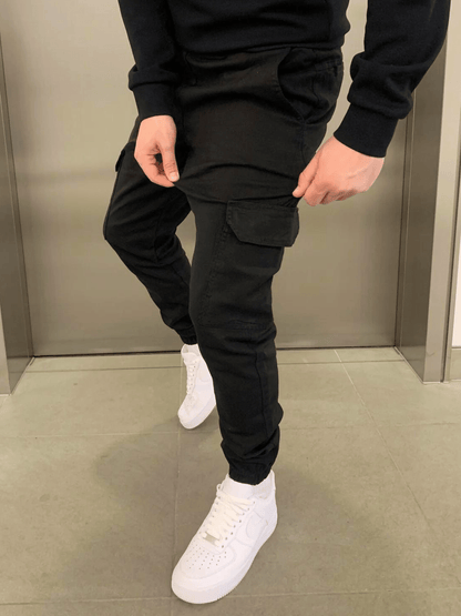 Men's Slim Cargo Jogger Pants with Adjustable Waist and Multiple Pockets
