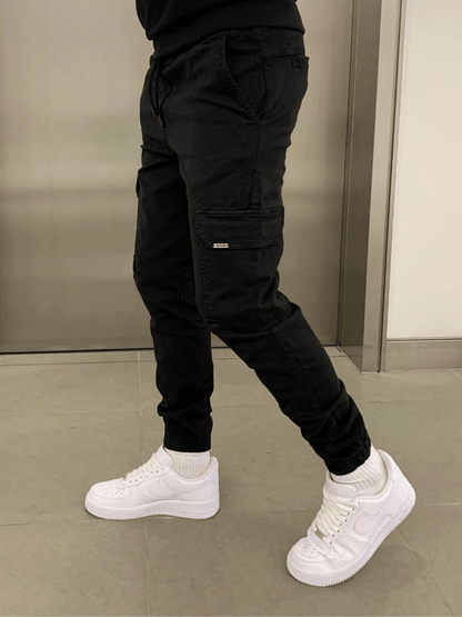 Men's Slim Cargo Jogger Pants with Adjustable Waist and Multiple Pockets