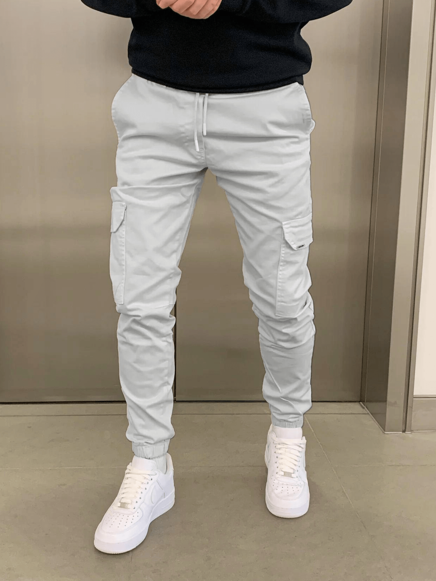 Men's Slim Cargo Jogger Pants with Adjustable Waist and Multiple Pockets