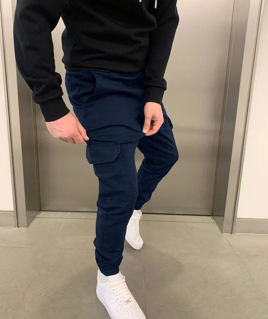 Men's Slim Cargo Jogger Pants with Adjustable Waist and Multiple Pockets