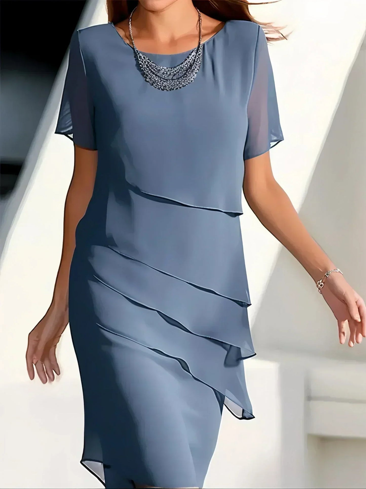 Women’s Elegant Chiffon Midi Dress for Spring Occasions