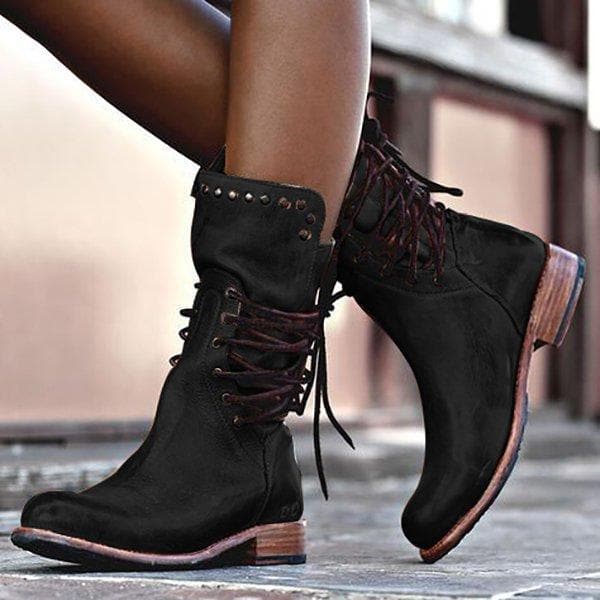 Classic Vintage Calf Boots for Women – Stylish Brown Footwear with Comfortable Fit